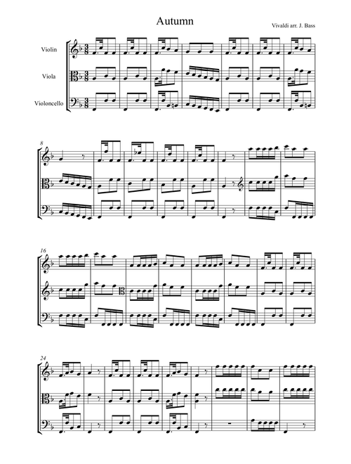 Autumn (Excerpt) by Vivaldi, arranged for String Trio (Violin, Viola and 'Cello) (Arr. John Bass - Music & Strings) - A. Vivaldi (String Ensemble)