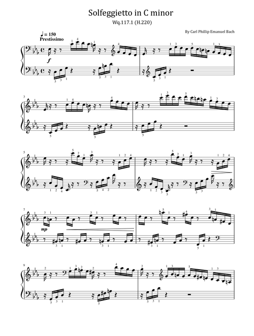 C.P.E. Bach - Solfeggietto in C minor, Wq.117.1,H.220 Original With Fingered (Arr. poon) - Carl Phillip Emanuel Bach (Piano Solo)