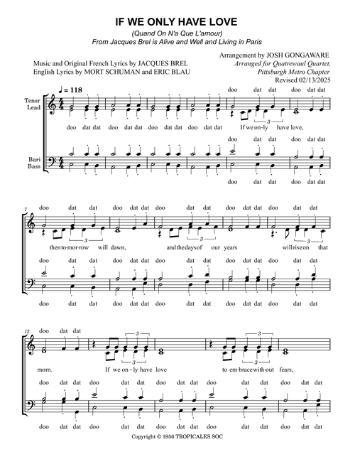 Quand On N'a Que L'amour (Arr. Josh Gongaware) - Jacques Brel (Choral, SATB)