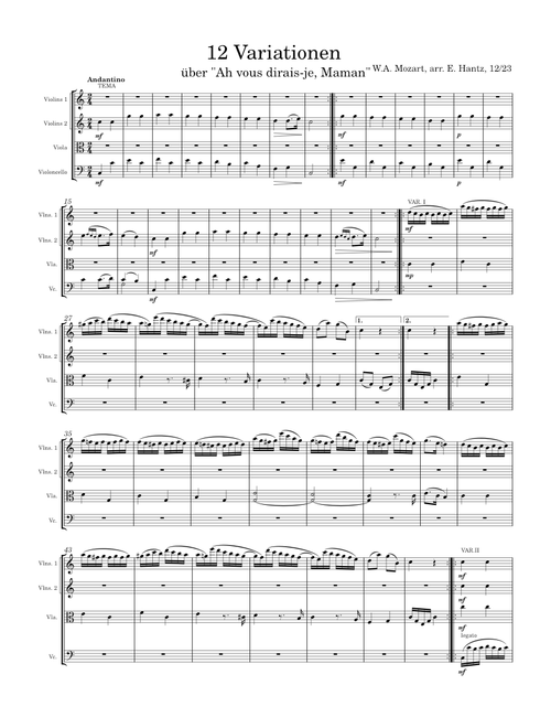 12 Variations on "Ah, vous dirai-je maman", K.265/300e – Wolfgang Amadeus Mozart 12 variations 4tet