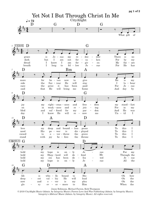Yet Not I, But Through Christ in Me – Robinson, Thompson, Farren - Voice and Chords