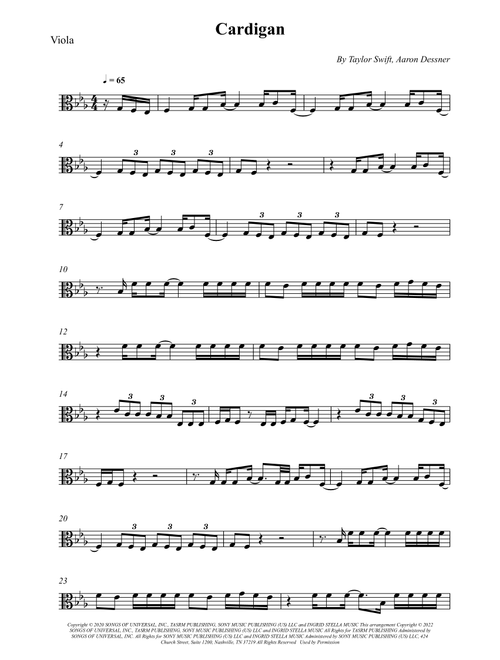 Cardigan (Arr. Wesley S. SIlva) - Taylor Swift (Viola Solo)