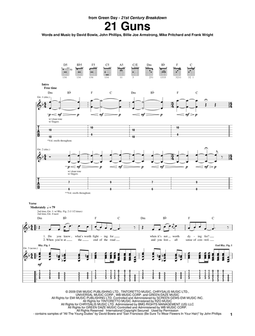 21 Guns - Green Day (Guitar Tab)