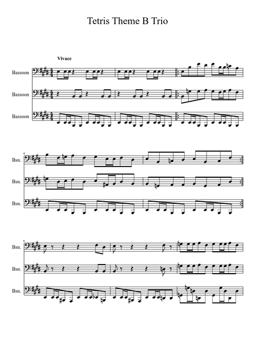 Tetris Theme B for Bassoon Trio