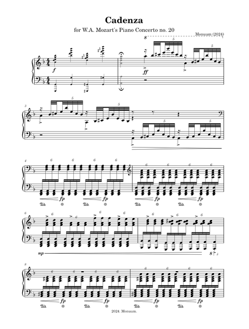 Cadenza for Mozart Piano Concerto No. 20 – Monuumax