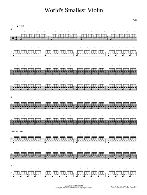 World S Smallest Violin (Arr. COPYDRUM) - AJR (Drums)