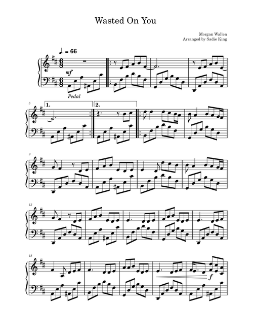 Wasted On You – Morgan Wallen - Easy Piano