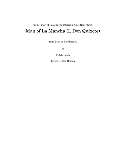 Man Of La Mancha (I, Don Quixote) – Joe Darion, Linda Eder, Man Of La Mancha Musical
