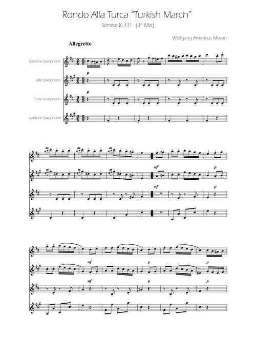 Turkish March - Sax Quartet (Arr. Ygor Nunes) - Wolfgang Amadeus Mozart (Woodwind Ensemble)