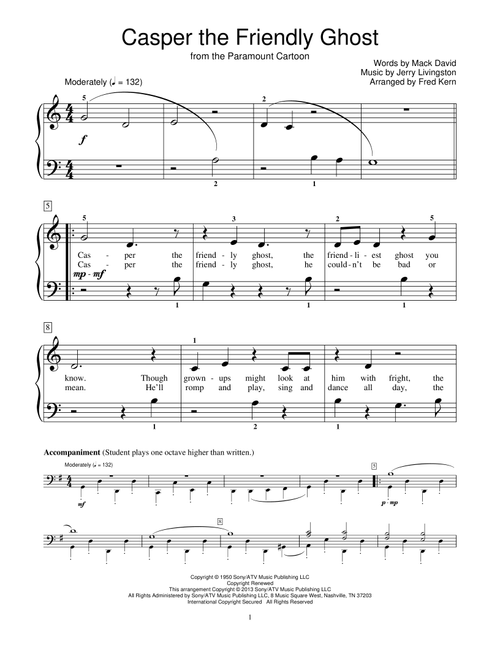 Casper The Friendly Ghost (Arr. Fred Kern) - Mack David, Jerry Livingston (Educational Piano)