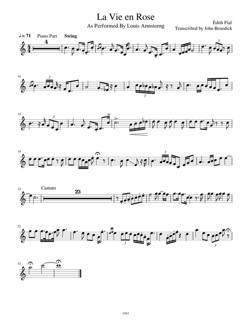 La Vie en Rose As Performed by Louis Armstrong (Concert Key)