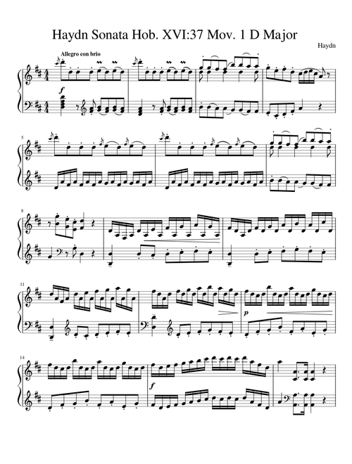 Haydn Sonata Hob. XVI:37 Mov. 1 D Major