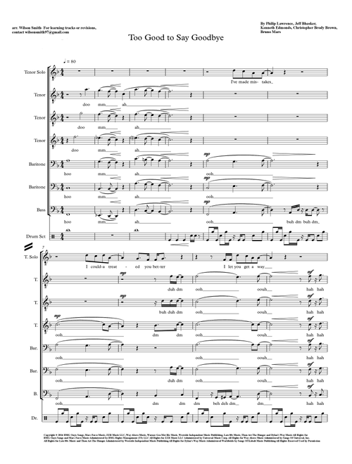 Too Good To Say Goodbye (Arr. Wilson Smith) - Bruno Mars (Choral, TTBB)