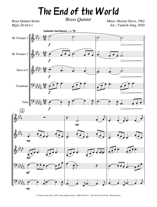 The End of the World by Skeeter Davis - Brass Quintet