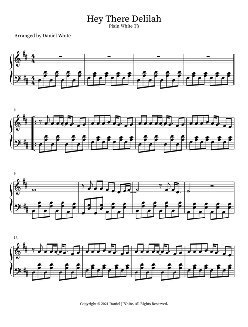 Hey There Delilah (Arr. Daniel White) (Piano Solo)