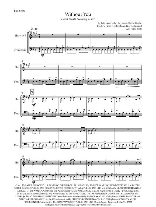 Without You (Arr. Fabio Britto) - David Guetta Featuring Usher (Instrumental Duet)