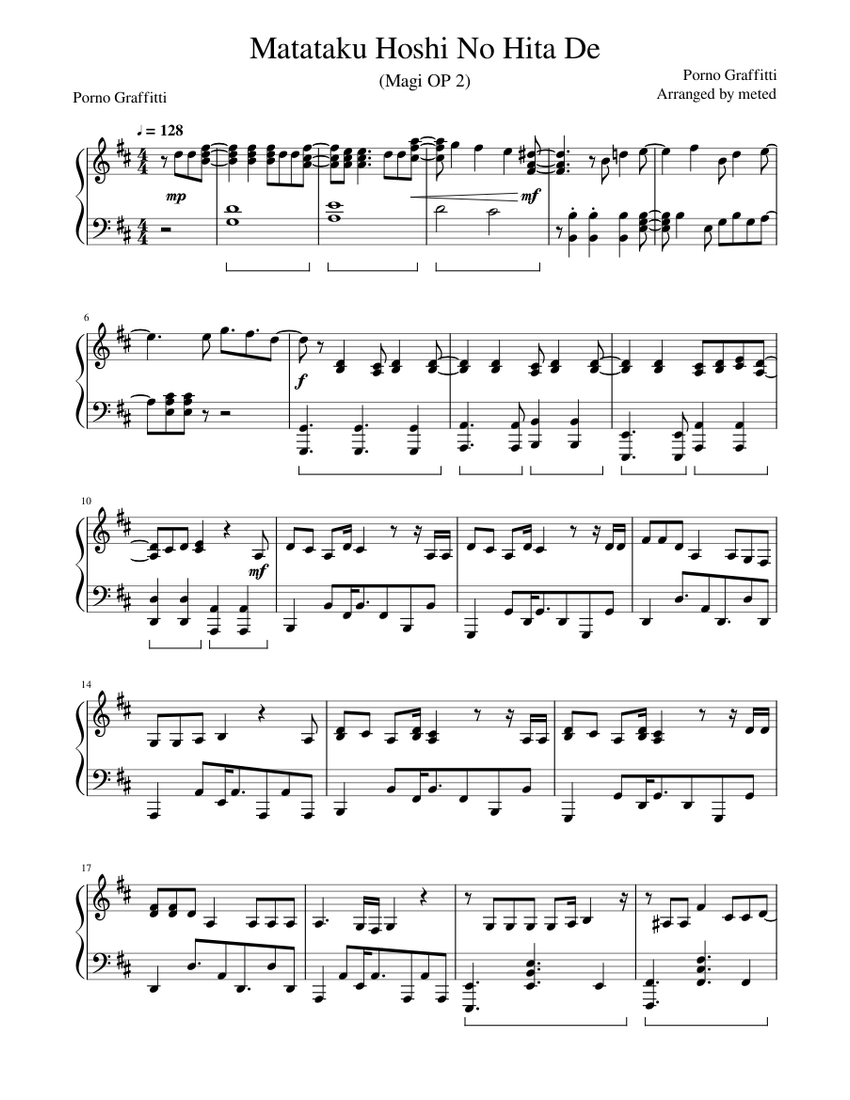 Matataku Hoshi No Hita De Magi The Labyrinth Of Magic Op 2 Sheet Music For Piano Solo Musescore Com