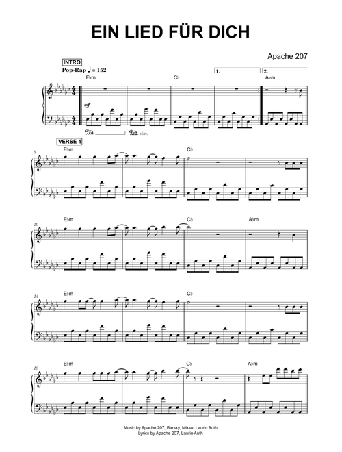 Ein Lied für dich - Apache 207 (Piano)
