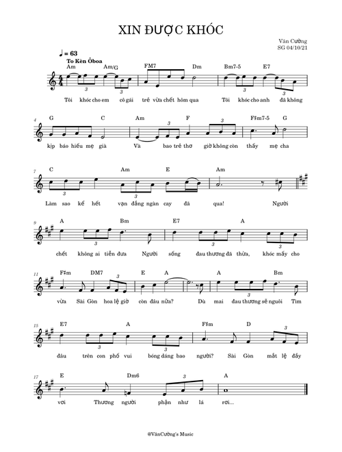 XIN ĐƯỢC KHÓC (Văn Cường's Music)