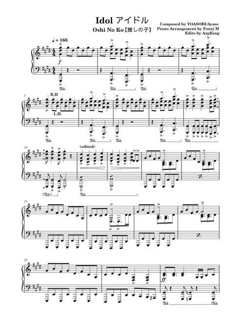 アイドル Idol – YOASOBI - Oshi no Ko OP - Fonzi M Piano Arrangement (TV Size)