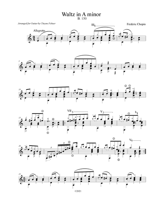 Waltz in A Minor - Chopin, Arranged for Solo Guitar (Arr. Cheyne Fehser) - Frédéric Chopin (Solo Guitar)