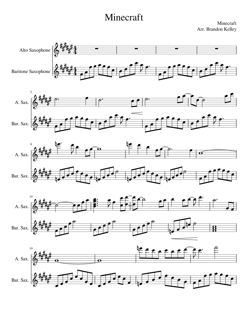 Minecraft Sax Duet Sheet music for Saxophone alto, Saxophone baritone  (Woodwind Duet) | Musescore.com