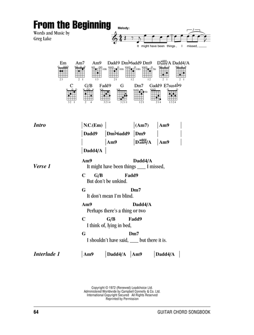 From The Beginning - Emerson Lake & Palmer (Guitar Chords-Lyrics)