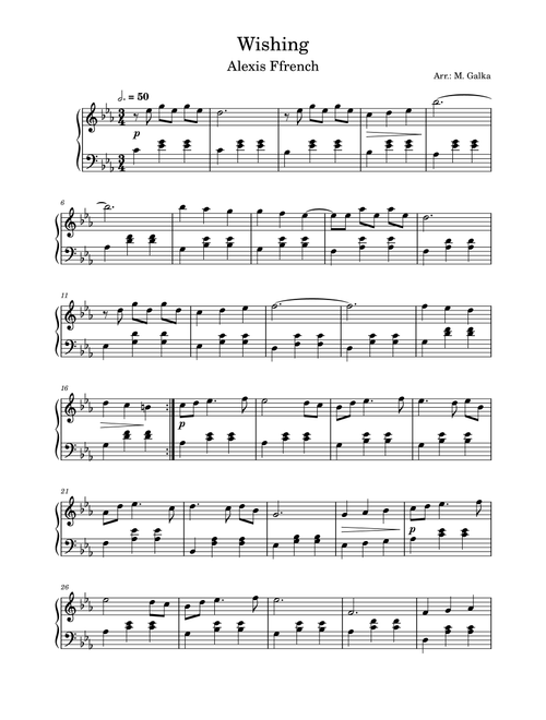 Wishing (Arr. Magdalena Galka) - Alexis Ffrench (Piano Solo)
