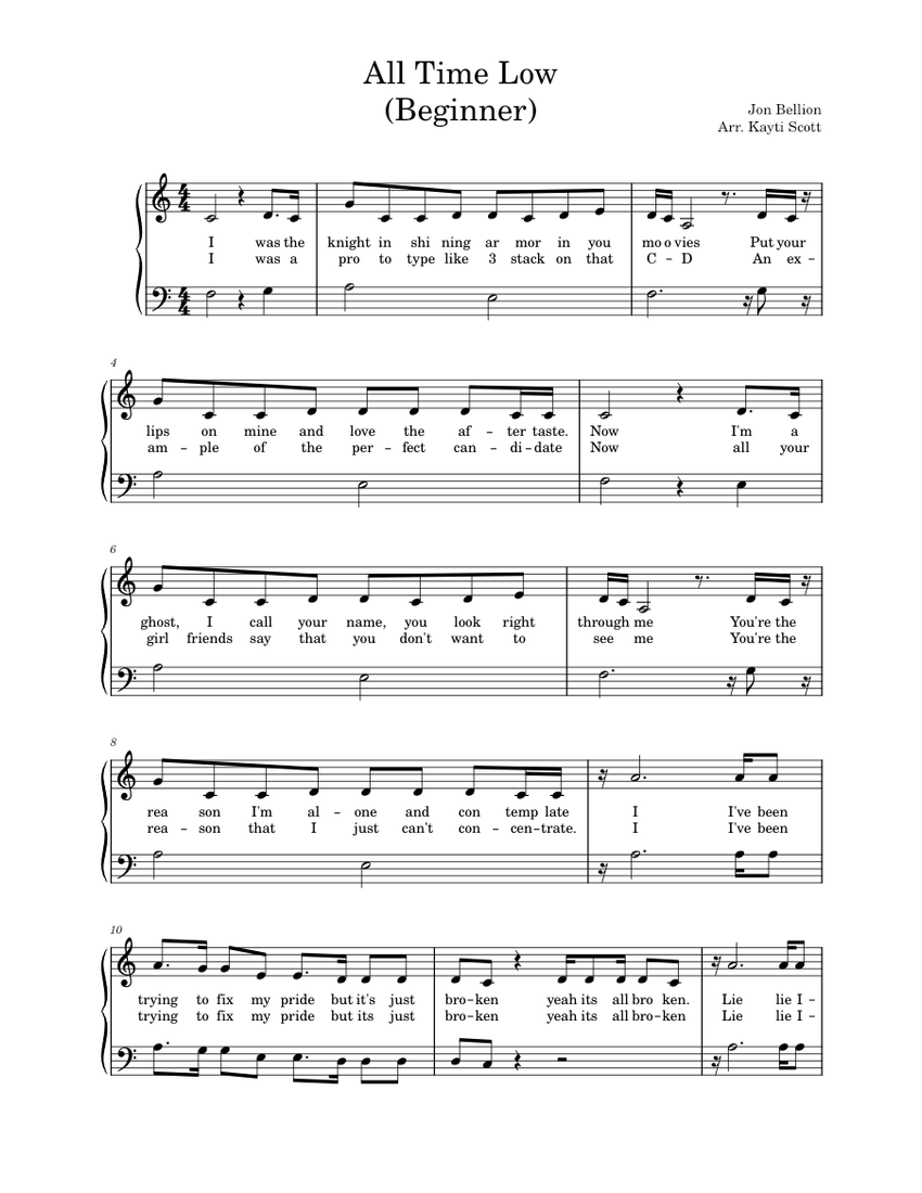 All time low Jon Bellion Sheet music for Piano (Solo)