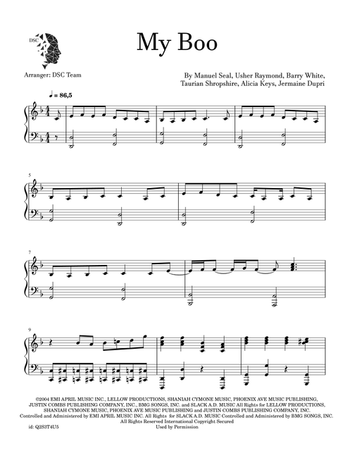 My Boo (Arr. Digital Scores Collection) - Usher & Alicia Keys (Piano Solo)
