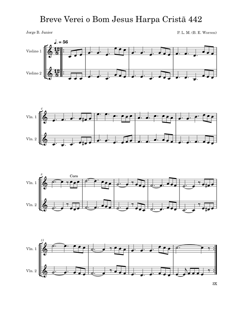 Breve Verei o Bom Jesus Harpa Cristã 442 Sheet Music for Violin (Solo ...