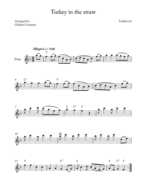 Turkey in the straw (Arr. Gildson Cerqueira) - Traditional (Flute Solo)