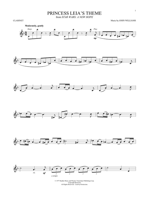 Princess Leia's Theme (from Star Wars: A New Hope) - John Williams (Clarinet Solo)