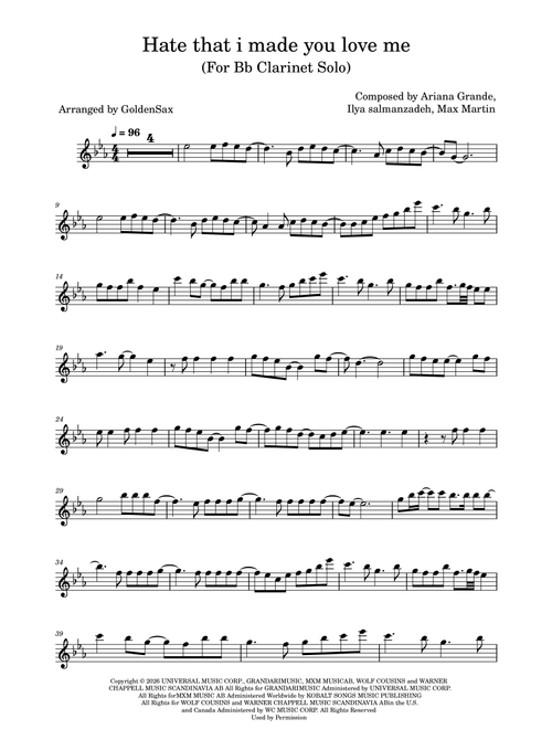 Hate That I Made You Love Me (Arr. GoldenSax) - Ariana Grande (Clarinet Solo)