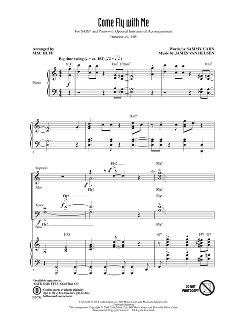 Come Fly With Me (arr. Mac Huff) - Frank Sinatra (Choral, SATB)
