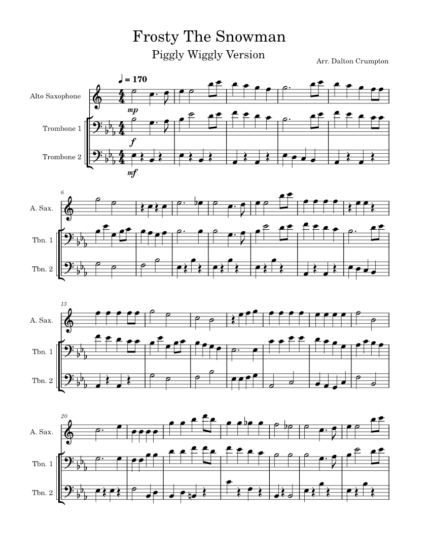 Frosty Snowman Sheet music for Saxophone alto, Baritone horn (Mixed