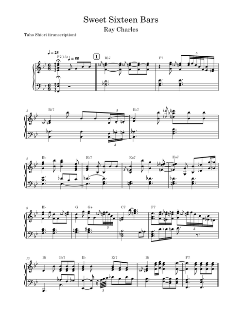 Ray Charles - Sweet Sixteen Bars (Piano transcription)