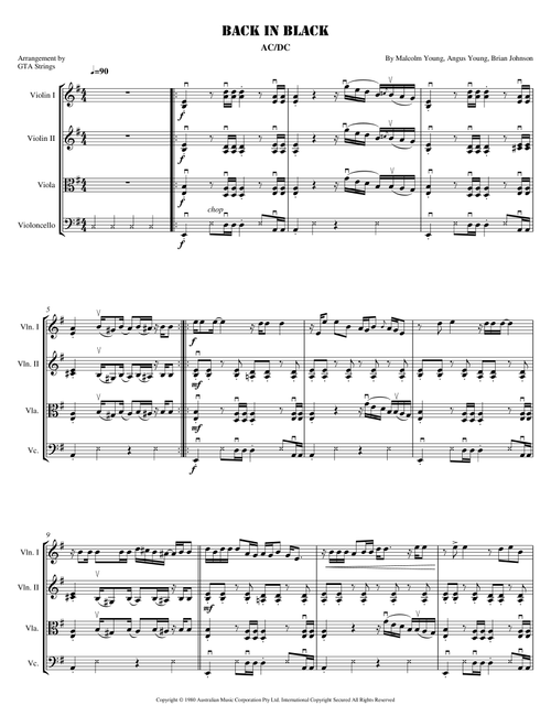 Back In Black (Arr. GTA Strings) - AC/DC (String Quartet)