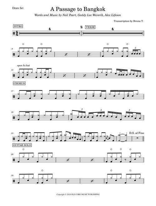A Passage To Bangkok (Arr. Bruna T.) - Geddy Lee Weinrib, Alex Lifeson, Neil Peart (Drums)
