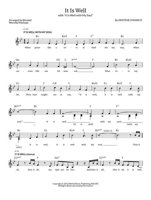 It Is Well (Arr. Blended Worship Mashups) - Kristene DiMarco (Lead Sheet - Fake Book)
