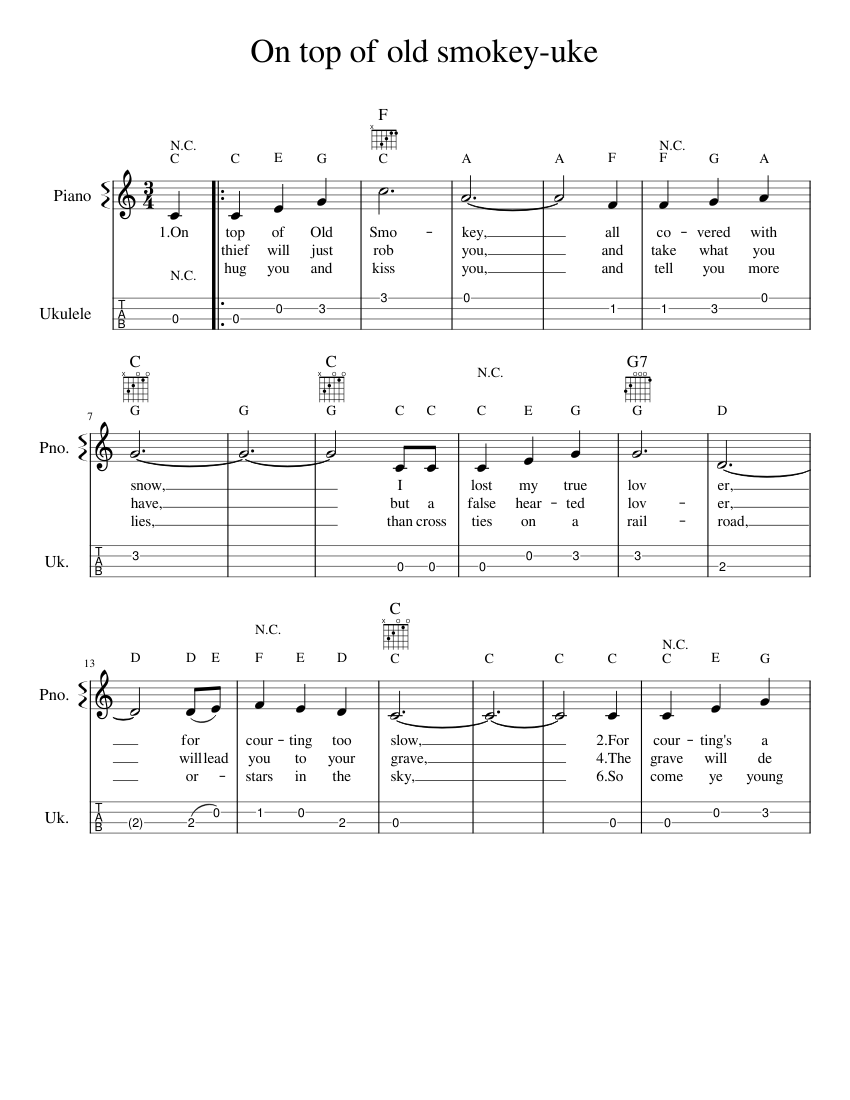 On top of old smokey tablature and piano Sheet Music