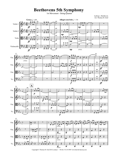 Beethovens 5th Symphony - 1st Movement - String Quartet (Arr. Thomas H. Graf) - LV Beethoven (String Quartet)