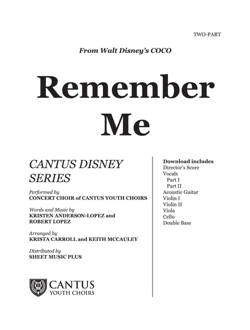 Remember Me (lullaby) (Arr. Keith McCauley) - Robert Lopez, Kristen Anderson-Lopez (Small Ensemble)
