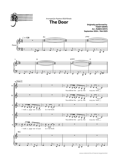 The Door (Arr. Ruben Smits) - Teddy Swims (Choral, SATB divisi)