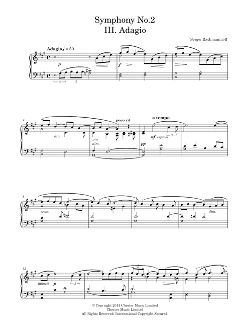 Symphony No. 2 - 3rd Movement - Sergei Rachmaninoff (Easy Piano)
