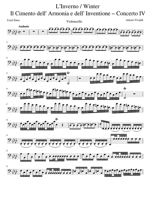 (invierno vivaldi cello)L Inverno Winter Il Cimento dell Armonia e dell Inventione Concerto IV