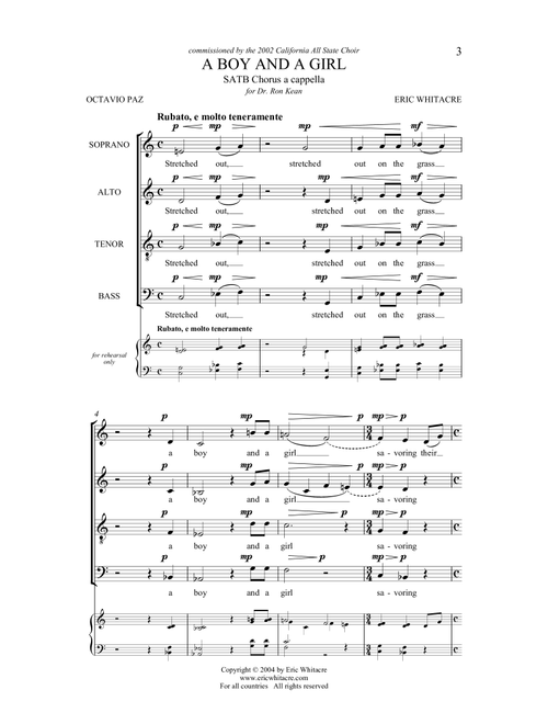 A Boy And A Girl - Eric Whitacre, Muriel Rukeyser, Octavio Paz (Choral, SATB)