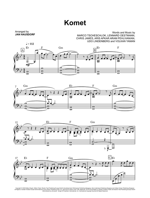 Komet (Arr. Jan Hausdorf) - Udo Lindenberg X Apache 207 (Piano Solo)