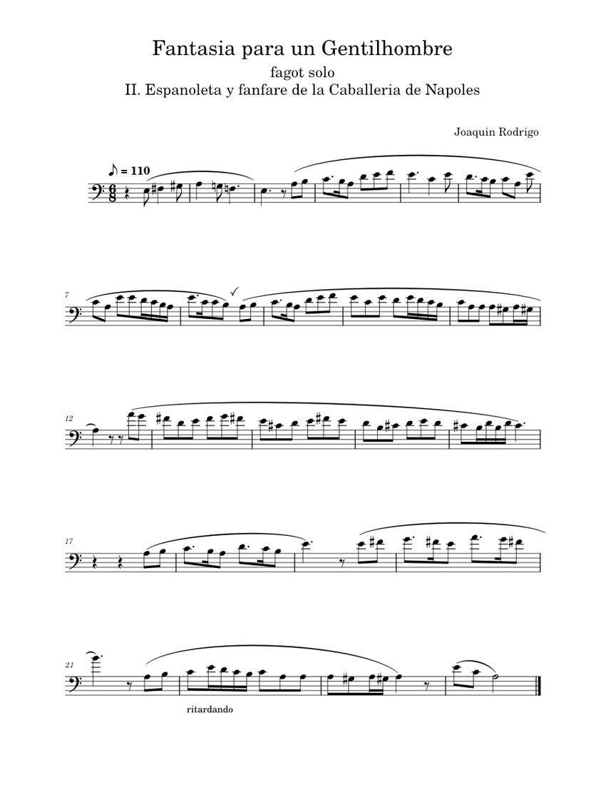 Fantasia para un Gentilhombre Joaquin Rodrigo bassoon solo Sheet