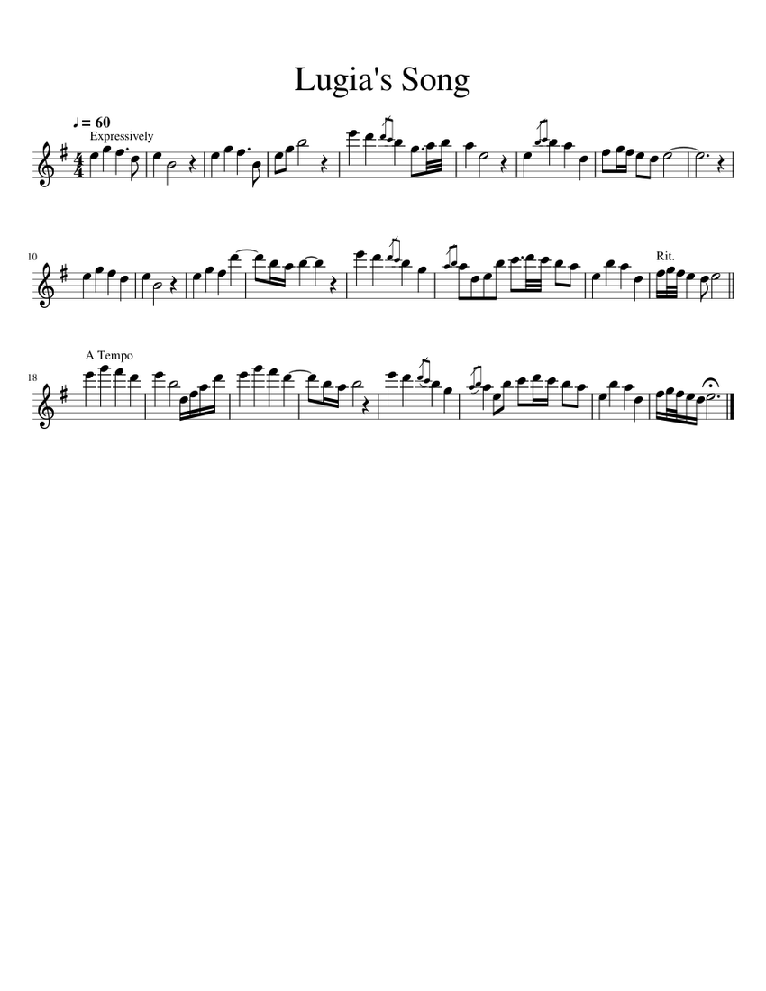 Lugia's Song Flute Solo Sheet music for Flute (Solo)